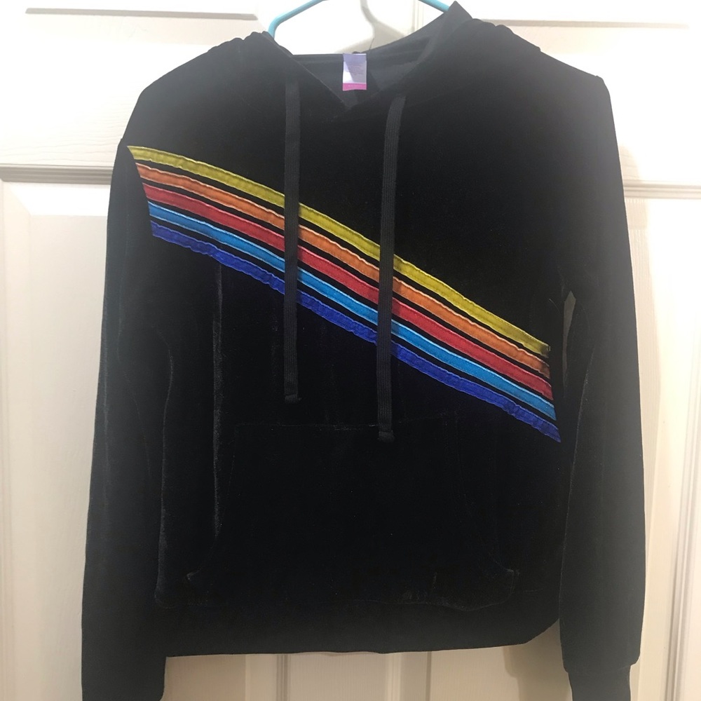 Velvet rainbow black hoodie